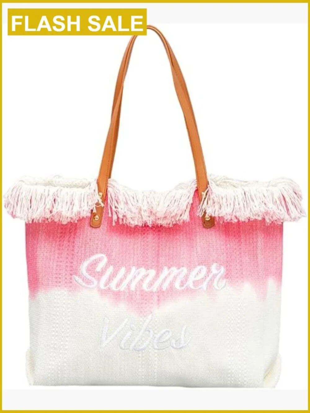 Large Canvas Fringe Tote Bag Embroidery Shoulder Beach Market Travel Gym Bag